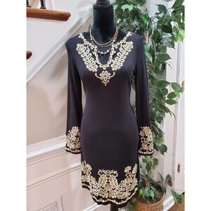 INC Women's Black Rayon V-Neck Long Sleeve Casual Knee Length Dress Size Small